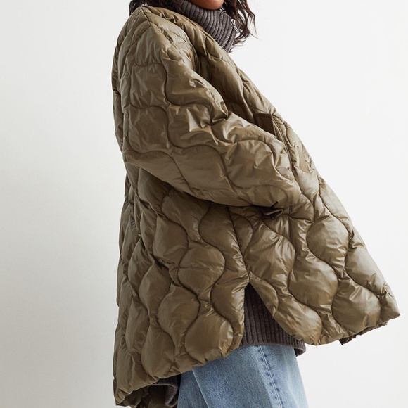 H&M Premium Quilted Down Jacket in Green Size Small S - Picture 5 of 7